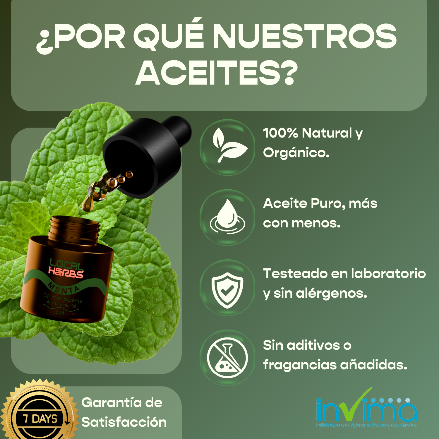 Aceite Esencial de Menta Piperita 7ml - Para Migrañas y Dolores de cabeza
